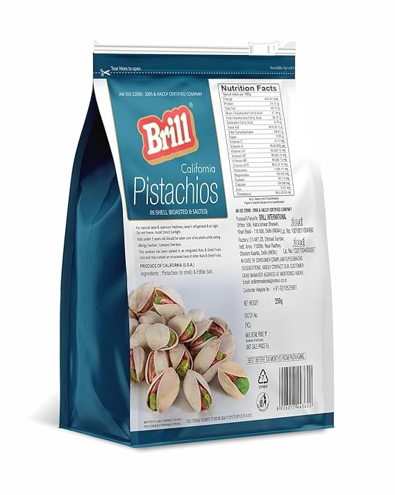 Brill Roasted & Salted California Pistachios 250g | Pista Dry Fruit