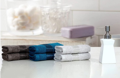 100% Cotton 6 Pieces face Towel Set 500 GSM (33x33_cm.) (Grey,Teal ,Silver) (2+2+2=6 pcs)