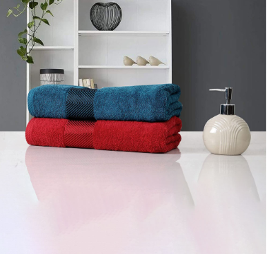 Luxury Large Couple Bath Towel Set ( Set of 2 _ Maroon Red & Teal ) - Image 3